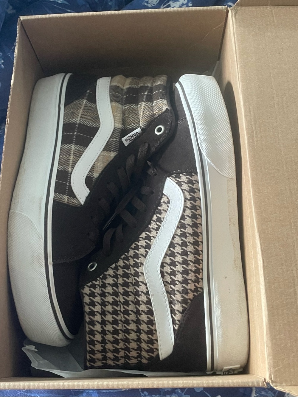High-Top Plaid & Houndstooth Sneakers with White Stripe